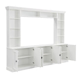 97.4"W Elegant 4-Piece Wall Unit Entertainment Center with Bookshelf for TVs Up to 70", Versatile TV Stand with Adjustable Shelf and Bridge, Mid-Century Media Console for Living Room (White/TV) Hlcodca