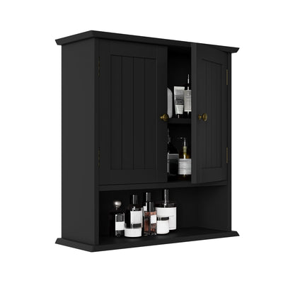 Smuxee Black Wall Cabinet, Small, 2-Door Medicine Cabinet with Adjustable Shelves, Over Toilet, For Kitchen and Laundry Rooms