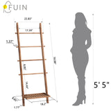 FUIN 5ft Wood Blanket Ladder with Bottom Shelf for Living Room Decorative Wall Leaning Farmhouse Quilt Display Holder Storage Rustic Wooden Towel Rack for Bathroom, Light Brown FUIN