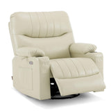 MCombo Oversized Swivel Glider Rocker Power Recliner Chair for Living Room with Heat and Vibration Massage, USB Ports, Cup Holders and Pockets, Faux Leather 7785 (Milk White) MCombo