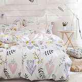 BuLuTu Floral Love Print Girls Duvet Cover Full White/Pink Cotton Premium Blossom Kawaii Reversible Kids Bedroom Comforter Cover Queen Duvet Cover for Toddler,Teen,Lightweight,Zipper Closure BuLuTu
