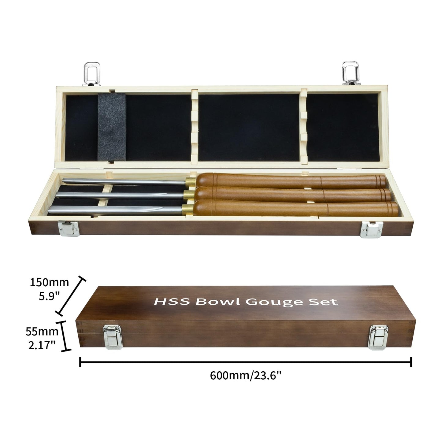 DEEFIINE 3 Pcs HSS Bowl Gouge Lathe Chisel Set, Wood Lathe Bowl Turning Tools with Wooden Box, 1/4-Inches, 3/8-Inches and 1/2-Inches chisels for woodturning - WoodArtSupply