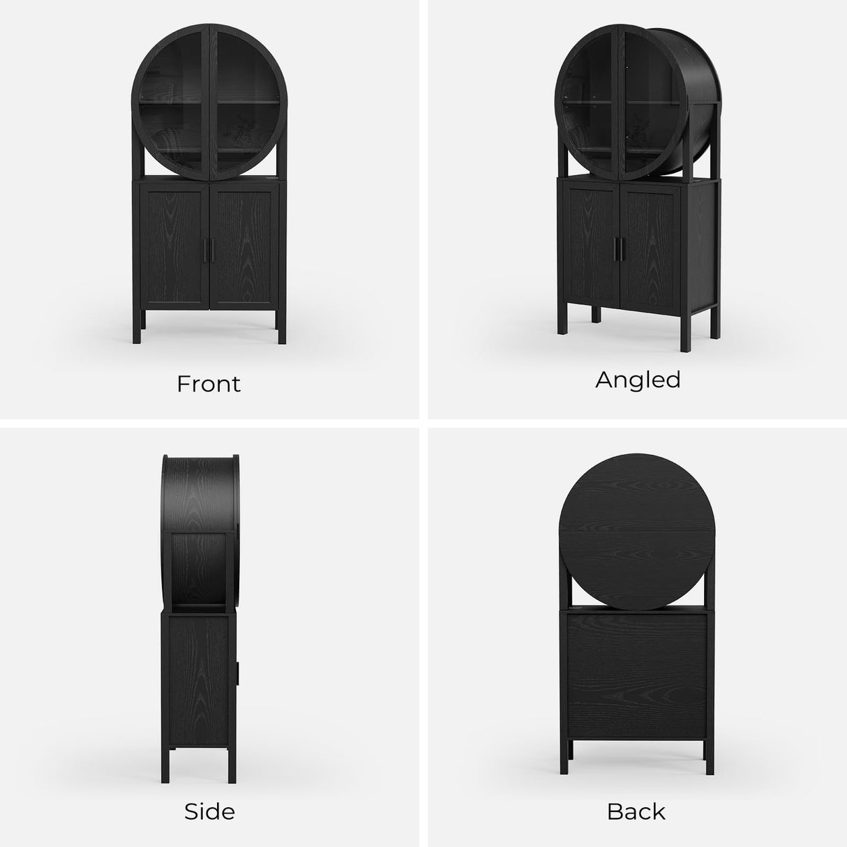 BROTTAR Rounded Kitchen Pantry, Bar Display Cabinet with LED Lights, 65" Tall Wine Storage Cabinet with Glass Doors & Shelves, Modern Liquor Cabinets for Dining Room, Kitchen, Living Room,Black BROTTAR