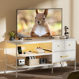 YILQQPER TV Stand with LED Lights & Power Outlet for 55 Inch TVs, Entertainment Center with 3 Storage Drawers and Shelves, TV Stands for Living Room and Bedroom, 50" TV Console, White YILQQPER