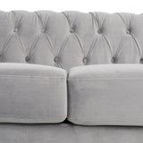 PHOYAL Large Sofa, Velvet Sofa Three-seat Sofa Classic Tufted Chesterfield Settee Couch Modern 3 Seater Couch Furniture Tufted Back for Living Room (Grey) PHOYAL