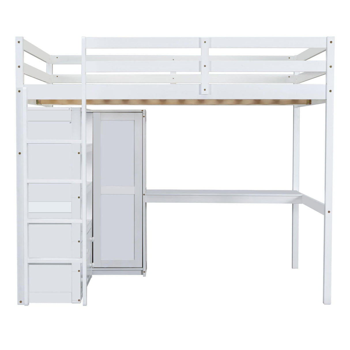 Harper & Bright Designs Full Size Loft Bed with Desk, Storage Shelves and Drawers, Solid Wood Loft Bed Frame with Built-in Wardrobe, White Harper & Bright Designs