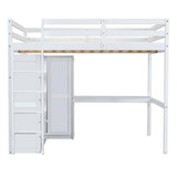 Harper & Bright Designs Full Size Loft Bed with Desk, Storage Shelves and Drawers, Solid Wood Loft Bed Frame with Built-in Wardrobe, White Harper & Bright Designs