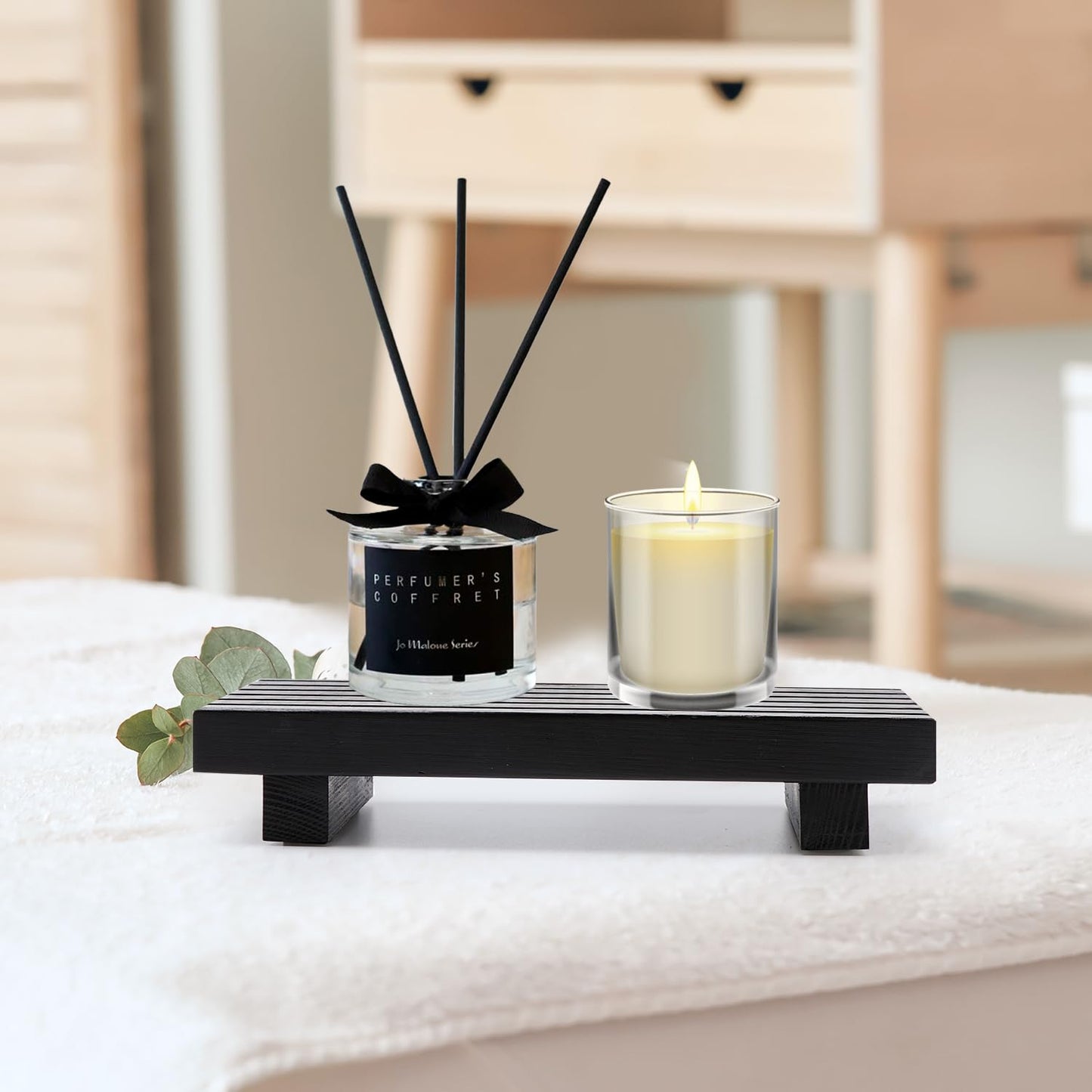 Small Black Bathroom Decor Tray for Counter Dish Soap Holder Wooden Pedestal Stand for Kitchen Sink Soap Dispenser Wood Risers Kitchen Accessories Countertop Vanity Counter Sponge Sink Tray - WoodArtSupply