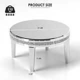 COSVALVE Silver Coffee Tables for Living Room Round with Luxury Mirror Surface, 31.5 Inches Mirrored Coffee Table with Legs & Crystal Inlay, Center Table Cocktail Table for Reception COSVALVE