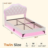 ADORNEVE Twin Bed Frame with RGB LED Lights, Princess Bed Frame with Adjustable Crystal Button Headboard, Velvet Upholstered Platform Bed for Girls, Solid Wooden Slats, Easy Assembly, Creamy White ADORNEVE