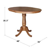 IC International Concepts 36" Round Top Pedestal 12" Leaf-35.3" H Dining Table, Distressed Oak IC International Concepts