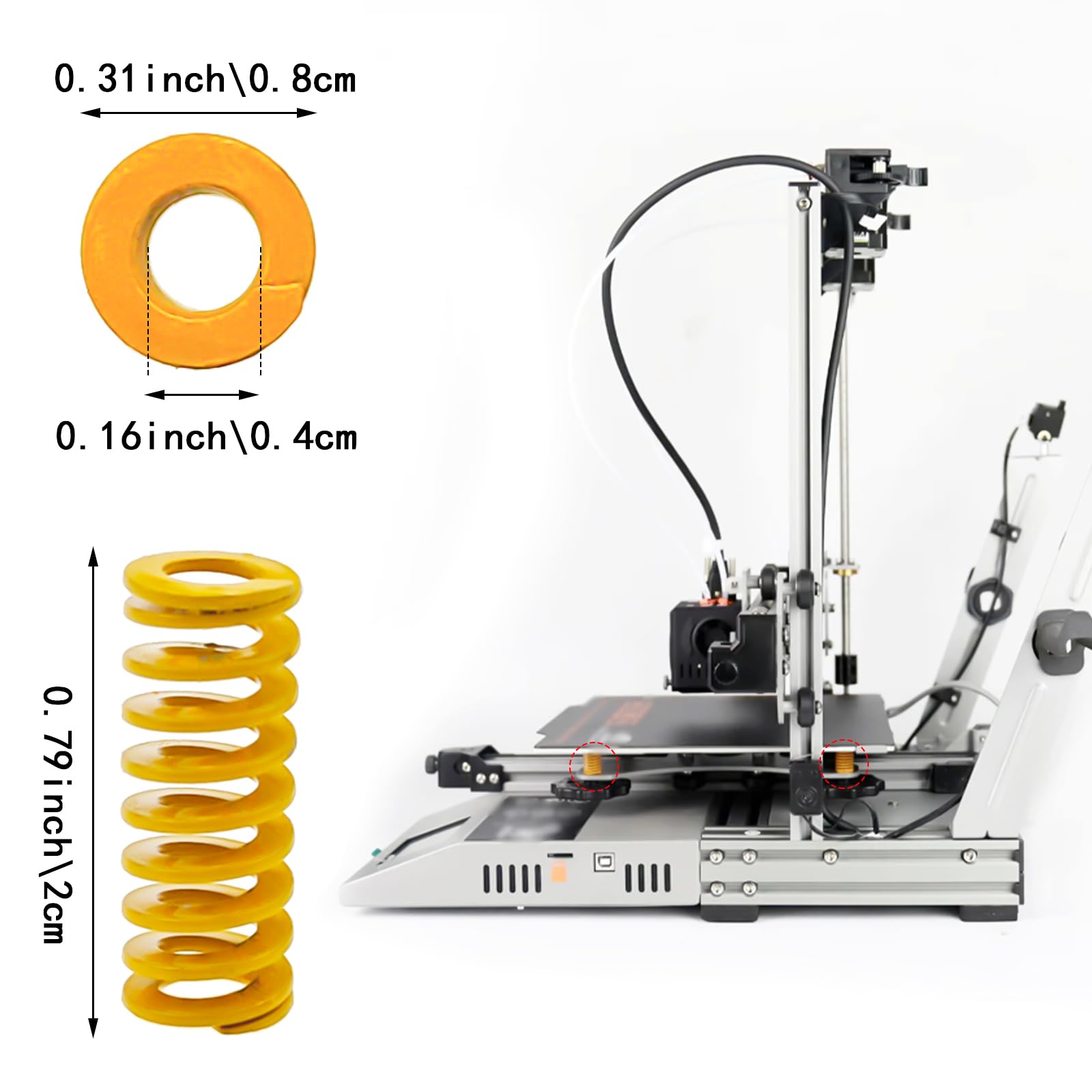 15 PCS Heating Bed Spring Die Head Leveling Spring, 3D Printer Die Spring, 8mm OD 20mm Long Yellow Compression Mould Die Springs, Stable Bottom Connection Level - WoodArtSupply