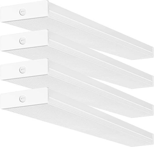 hykolity 4 Pack 4FT LED Wraparound Light 40W 4 Foot Shop Lights for Garage, [2-lamp 32W Fluorescent Equiv.] 4400lm 4000K Wrap Light, Flushmount Office Ceiling Fixture ETL Listed - WoodArtSupply