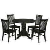 East West Furniture SHWE5-BLK-W 5 Piece Dining Room Furniture Set Includes a Round Dining Table with Pedestal and 4 Wood Seat Chairs, 42x42 Inch, Black East West Furniture