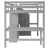MERITLINE Full Size Loft Bed with L-Shaped Desk,Drawers,Staircase and Bookcase,Solid Wood High Loft Bed with Stairs and Guardrails,for Adults, No Box Spring Needed (Grey,Full) MERITLINE