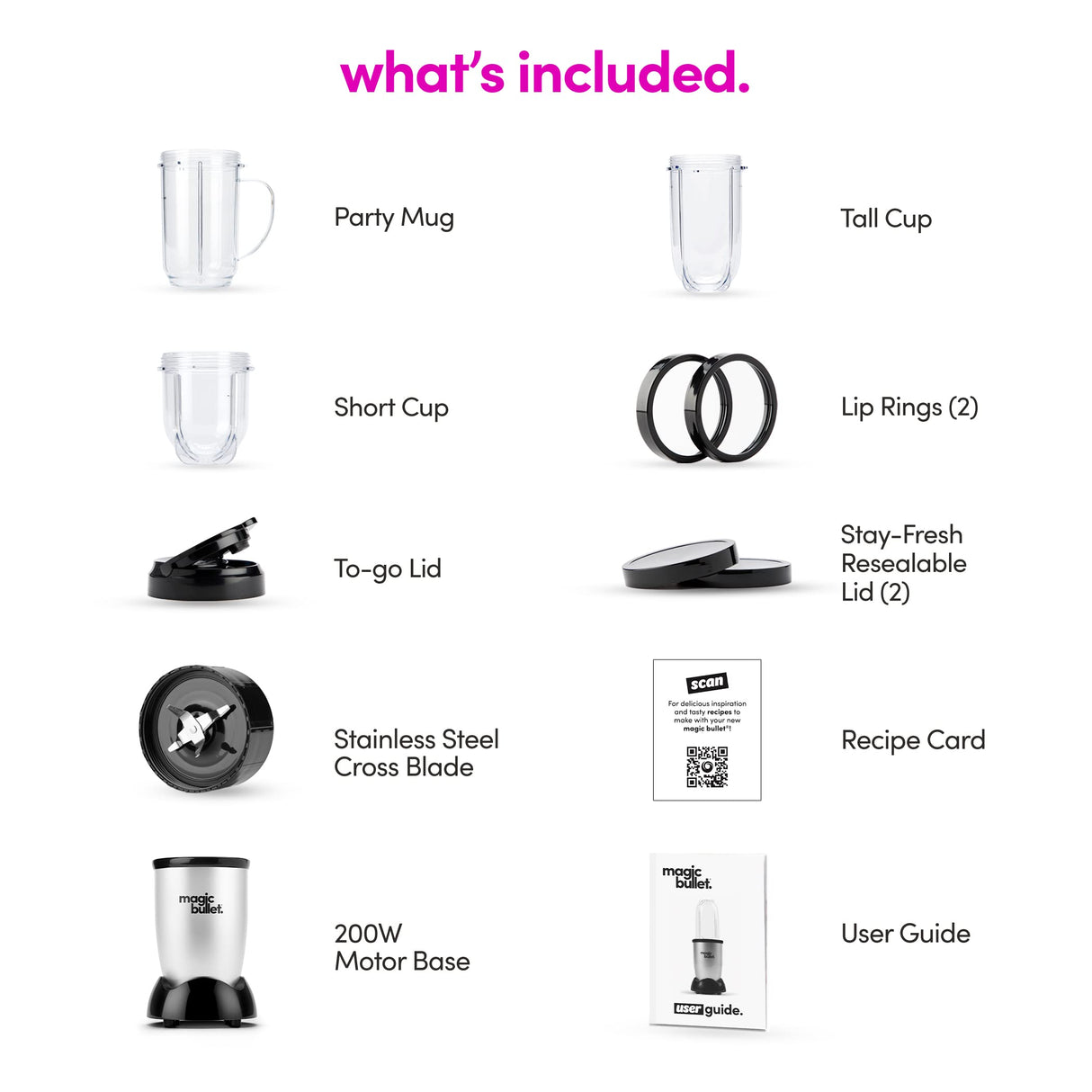 Magic Bullet Blender, Small, Silver, 11 Piece Set Magic Bullet