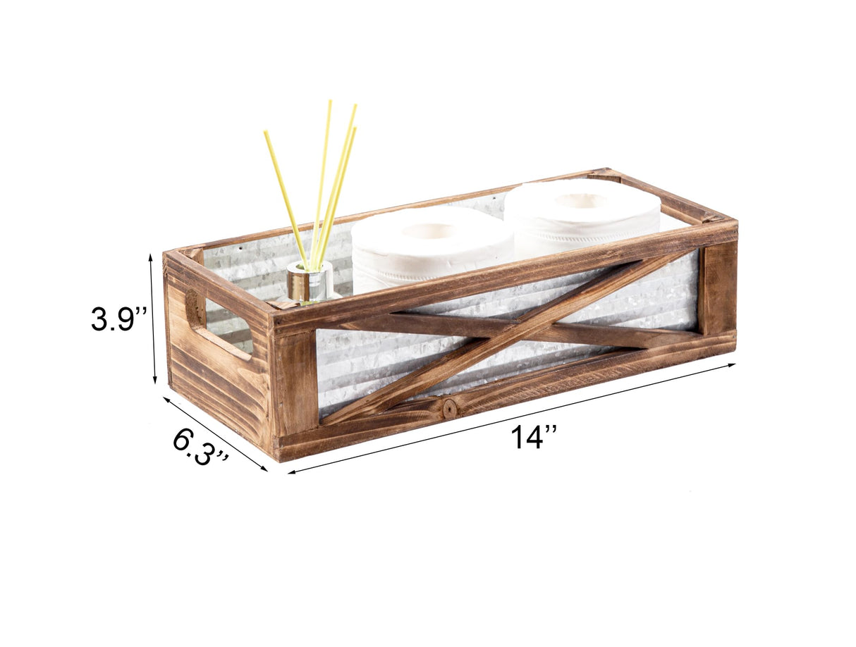 Venalys Wooden Toilet Tank Basket, Rustic Bathroom Decor Box, Farmhouse Toilet Paper Organizer Holder, Decorative Bathroom Storage Basket, Barn Door (Brown) Venalys