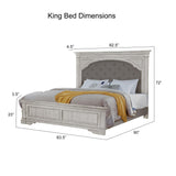 Steve Silver Company Highland Park 83.5" x 90" Farmhouse Wood & Fabric Upholstered Panel King Bed with Button Tufted Headboard, Low Vertical Planked Inset Panel Footboard, in Rustic Ivory Finish Steve Silver