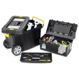 IRONMAX Portable Rolling Tool Box, 2 in 1 Stackable Mechanic Tool Organizer with Wheels and Pull Handle, Plastic Toolbox with Removable Tray for Tools and and Small Parts Storage Generic