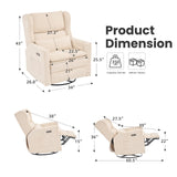 RUTOX Oversized Swivel Rocker Recliner with Adjustable Headrest, 26" Extra Wide Glider Recliner Nursery Chair with Double Cushion, Chenille Glider Rocking Chair for Living Room,Cup Holder,Beige RUTOX