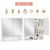 FOTOSOK Bathroom Wall Cabinet Medicine Cabinet, Wall Mounted Bathroom Mirror with Storage Mirror Cabinet with 2 Doors and Adjustable Shelf, Laundry Living Room, White FOTOSOK