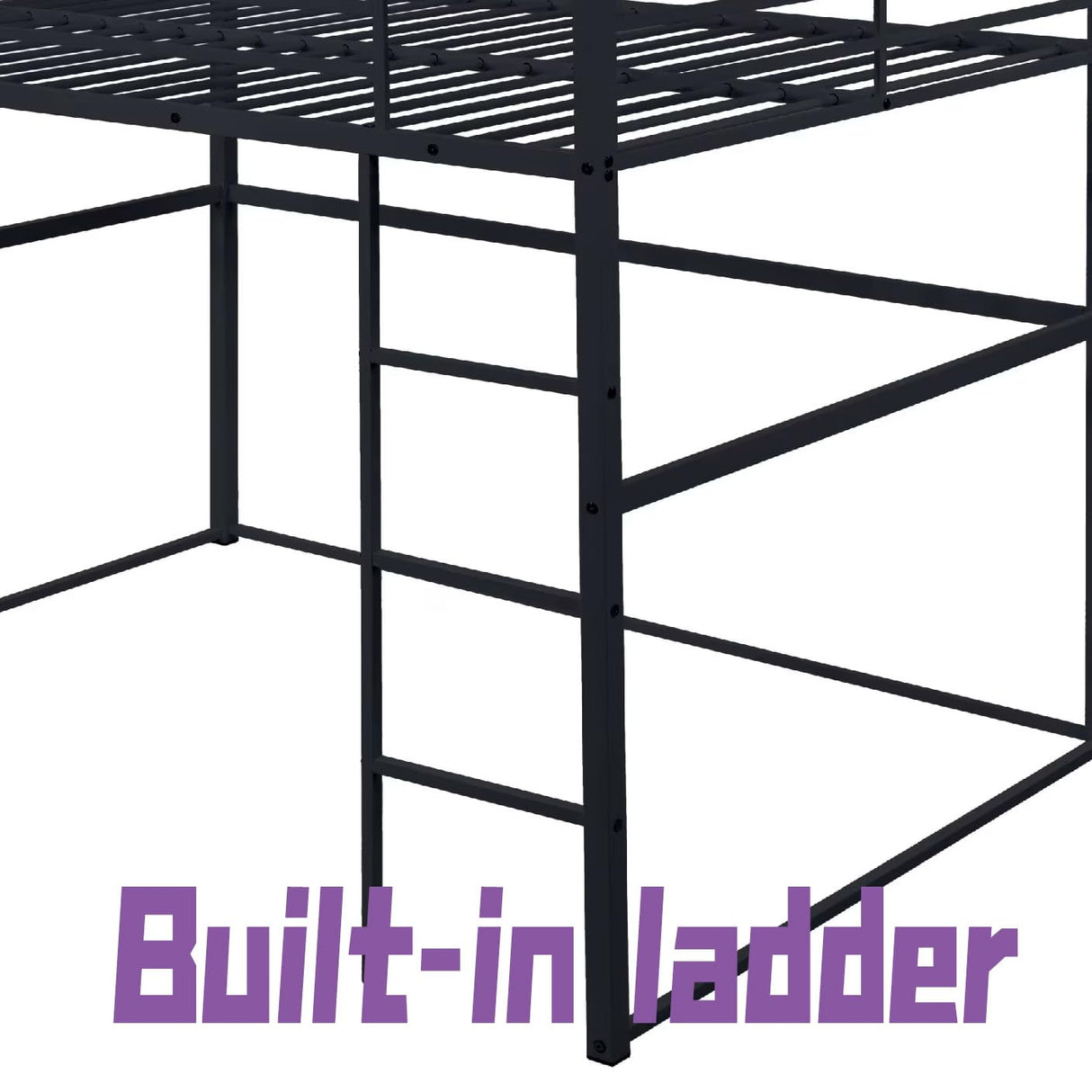 Suwopmvy Heavy Duty Metal Loft Bed Frame Full Size with Safety Guard Rails & Built-in Ladder - Sturdy Space Saving Loft Bed for Kids, Teens, Adults, College Dorm, Studio Apartment (Black, Full) Suwopmvy