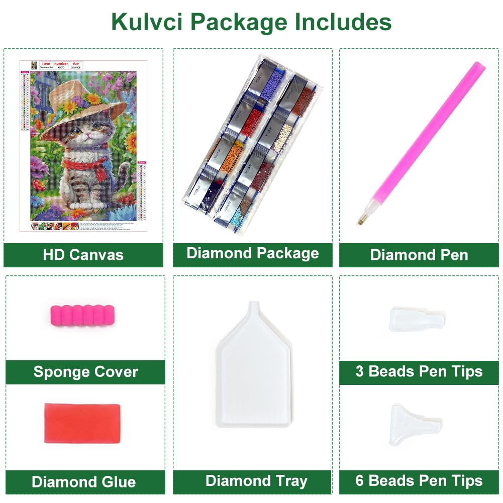 Kulvci Cat Diamond Painting Kits for Adults, Diamond Art Kits for Beginners, 5D DIY Full Drill Gem Craft for Home Decor Gift 12x16inch Kulvci