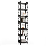 LITTLE TREE Corner Book Shelf, 7-Tier Tall Bookcase, 78" Display Shelves with Sturdy Metal Frame for Living Room, Modern Narrow Standing Bookshelves, Black Office Shelf for Small Spaces, Bedroom LITTLE TREE