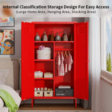 LINGZOE 2 Magnetic Doors Steel Wardrobe Closet Storages Accent Cabinet with Hanging Rod and Laminate,Classified Storage Metal Tall Storage lockers Armoire with Leg for Home Bedroom(red) LINGZOE