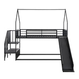 Favfurish Twin Over Twin-Size Metal Bunk Bed House-Shape-Bed with Slide and Staircase,No Box Spring Needed, Easy to Install, for Kids, Girls, Boys,Black Favfurish
