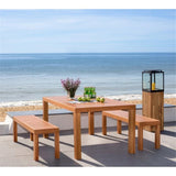 SAFAVIEH Outdoor Collection Dario Teak 3 Piece Dining Set with 59" Table and 2 Backless Benches SAFAVIEH