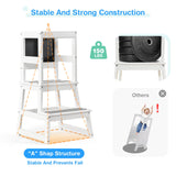 Yojoker Kids Kitchen Step Stool - Toddler Standing Tower, Toddler Kitchen Stool Helper, Montessori Kids Learning Stool with Safety Rail, Anti-Slip Mats and Chalkboard (White) Yojoker
