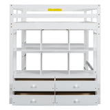 Janusline Full Size Loft Bed with Built-in Desk with Two Drawers, Multifunction Wooden Full Loft Bed Frame with Storage Shelves and Drawers for Apartment Bedroom, Space Saving, White Janusline