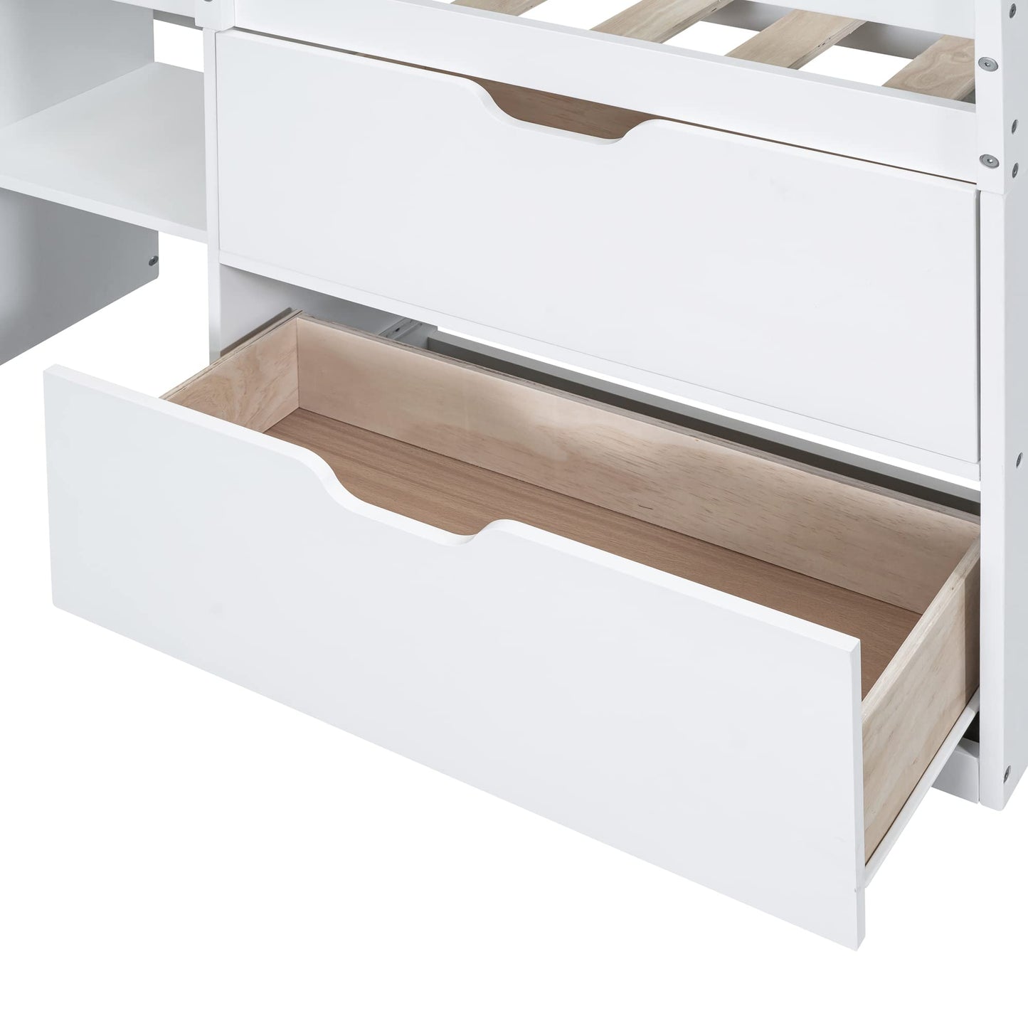 Merax Low Loft Bed Twin with Storage, Solid Wood Bed Frame with Rolling Desk and Drawers, No Box Spring Needed, for Boys & Girls (White) - WoodArtSupply