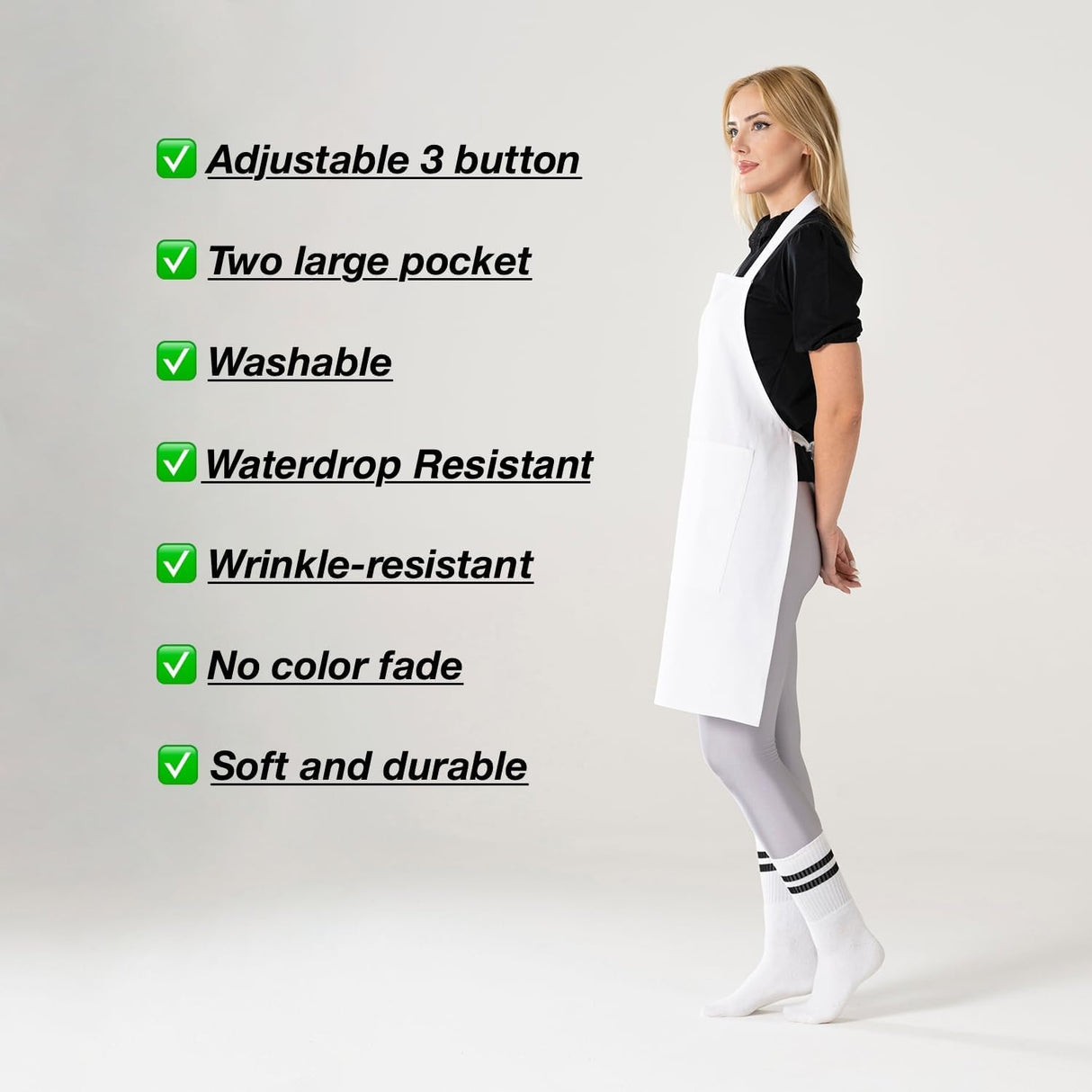 TOSHE Kitchen Apron Waterdrop Resistant Cotton Apron with adjustable Aprons for Women with Pockets 10 Color option Cooking White Apron(White) TOSHE