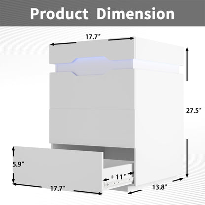 YESHOMY Nightstand with LED Light and Charging Station, Endtable with 3 Drawers, Bedside Table with Large Capacity, for Bedroom, Set of 2, 27.5" Height, White