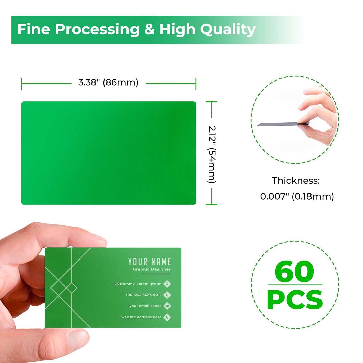 xTool Selected Green Metal Business Cards Engraving Blanks 60 PCS Sublimation Metal Cards Aluminum Blanks for Engraving, DIY, Gift Cards, Office Name Cards (3.38'' x 2.12'' x 0.007''）