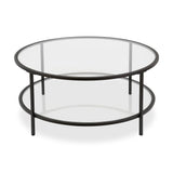 Henn&Hart 36" Wide Round Coffee Table with Glass Top in Blackened Bronze, Modern coffee tables for living room, studio apartment essentials Henn&Hart