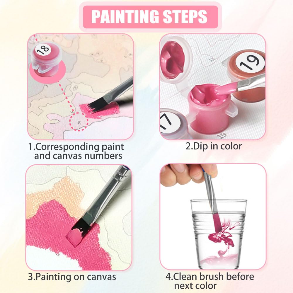 Huacan Paint by Numbers Kit for Adults Beginner Without Frame, DIY Rose Flower Paint by Numbers Kits for Adults Drawing On Canvas Acrylic Painting Kit with 3 Brushes 16x20 Inch Huacan