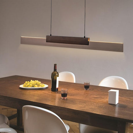 Y'INSP Modern Wooden LED Pendant Light Fixtures 47 Inch Linear Dimmable Pendant Light Height Adjustable Dining Room Light 35W Walnut Color Linear Chandelier for Kitchen Island Y'INSP