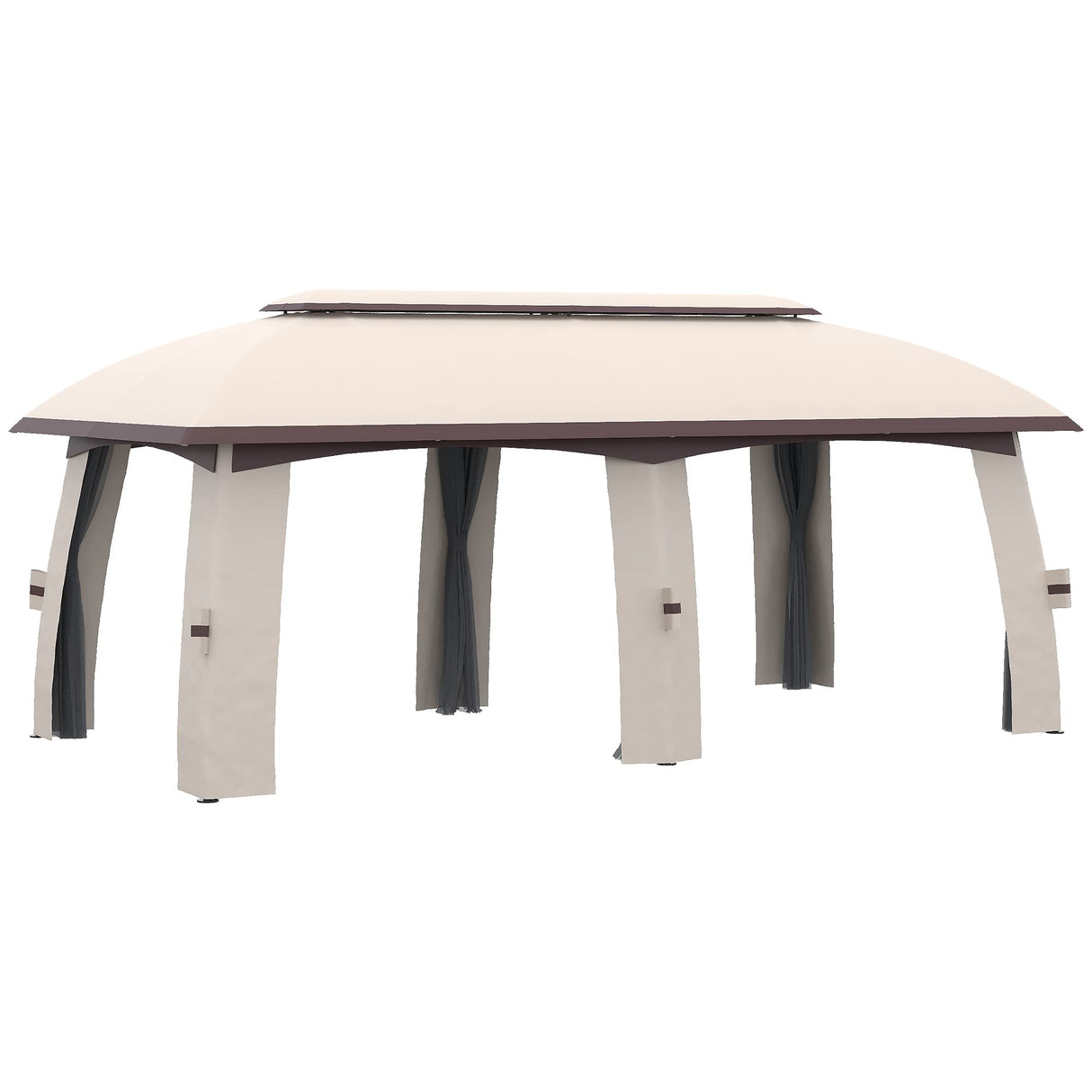 Outsunny 10' x 20' Patio Gazebo, Outdoor Gazebo Canopy Shelter with Netting, Vented Roof, Steel Frame for Garden, Lawn, Backyard, and Deck, Beige Outsunny