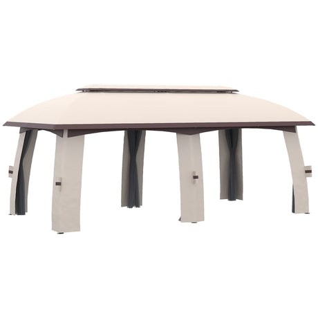 Outsunny 10' x 20' Patio Gazebo, Outdoor Gazebo Canopy Shelter with Netting, Vented Roof, Steel Frame for Garden, Lawn, Backyard, and Deck, Beige Outsunny