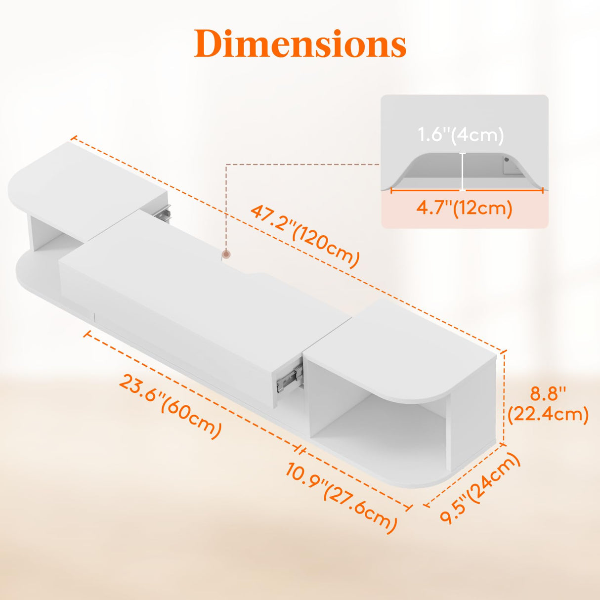 Lifewit Floating TV Stand for up to 50" TV, Wall Mounted Entertainment Center with Power Outlets and USB Ports, Large Storage Space with Sliding Tabletop, Open Shelves, White Lifewit