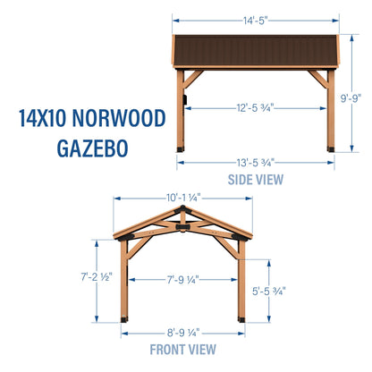 Backyard Discovery Norwood 14 ft. x 10 ft. Cedar Wood Gazebo,Thermal Insulated Steel Roof, Durable, Supports Snow Loads and Wind Speed, Rot Resistant, Backyard, Deck, Garden, Patio Light Brown