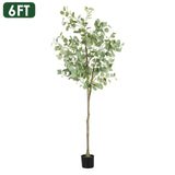 Fogein Artificial Eucalyptus Tree,6Ft Tall Fake Potted Tree Silk Faux Eucalyptus Tree with Plastic Nursery Pot, Artificial Plants for Home Office Indoor Decor Fogein