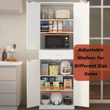 GTFURNI 71" Farmhouse Storage Cabinet with 4 Doors & Drawer, Adjustable Shelves Kitchen Pantry Cupboard, Freestanding Cabinet for Dining Room/Living Space, White GTFURNI