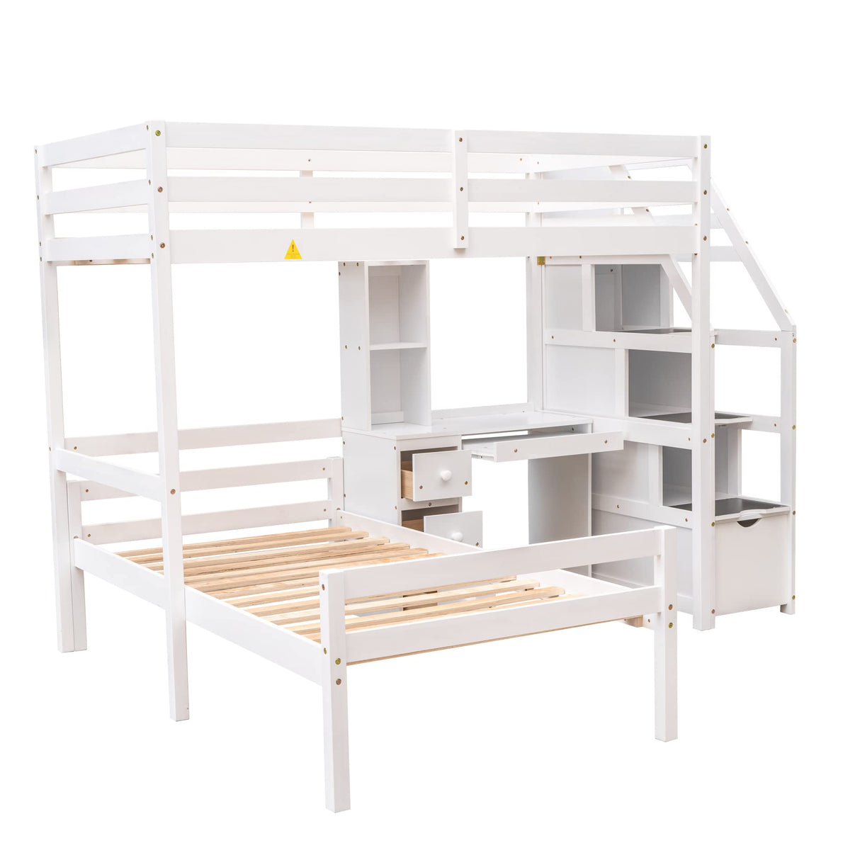 Harper & Bright Designs Twin Loft Bed with Stairs, Desk, Shelves, and Storage Drawers in White Harper & Bright Designs