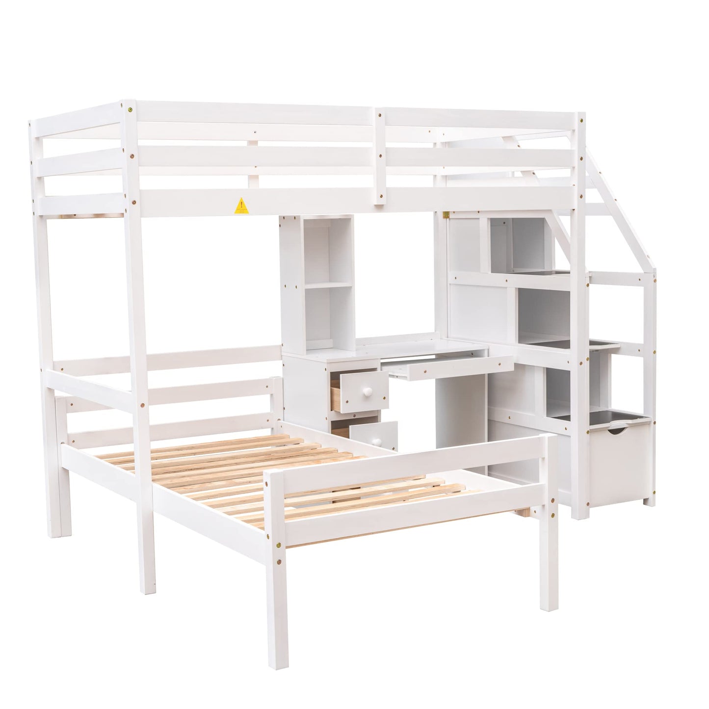 Harper & Bright Designs Twin Loft Bed with Stairs, Desk, Shelves, and Storage Drawers in White - WoodArtSupply