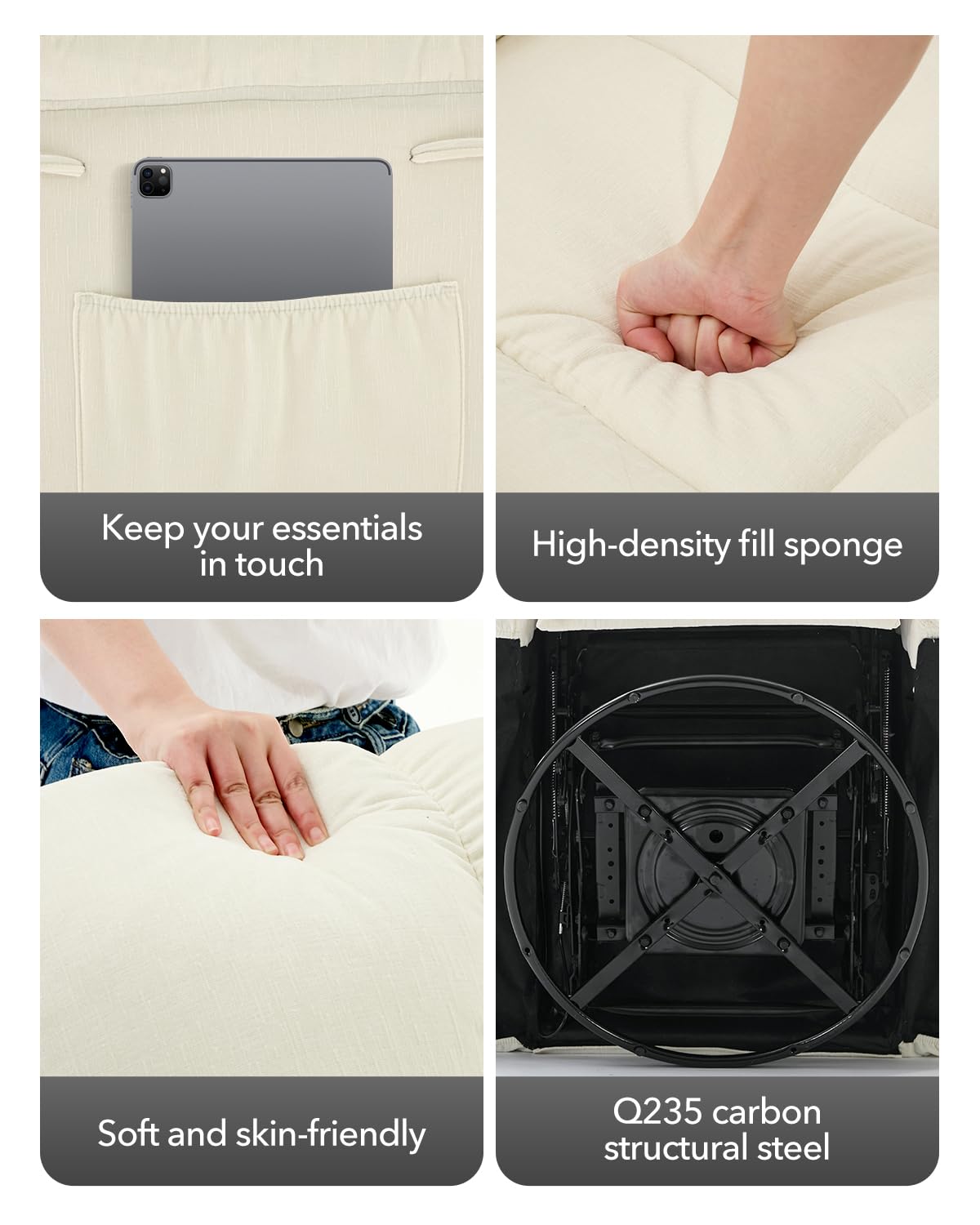 GarveeHome Rocking Recliner Chair, 360° Swivel Rocker Chair for Living Room, Upholstered Fabric Glider Nursery Chair with Side Pockets for Small Spaces, q235 Steel Frame Lazy Boy Recliner Single Sofa GarveeHome