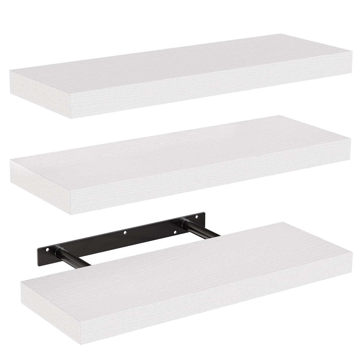 AMADA HOMEFURNISHING Floating Shelves, Wall Shelves for Bathroom/Living Room/Bedroom/Kitchen Decor, White Shelves with Invisible Brackets Set of 3 - AMFS08 AMADA HOMEFURNISHING